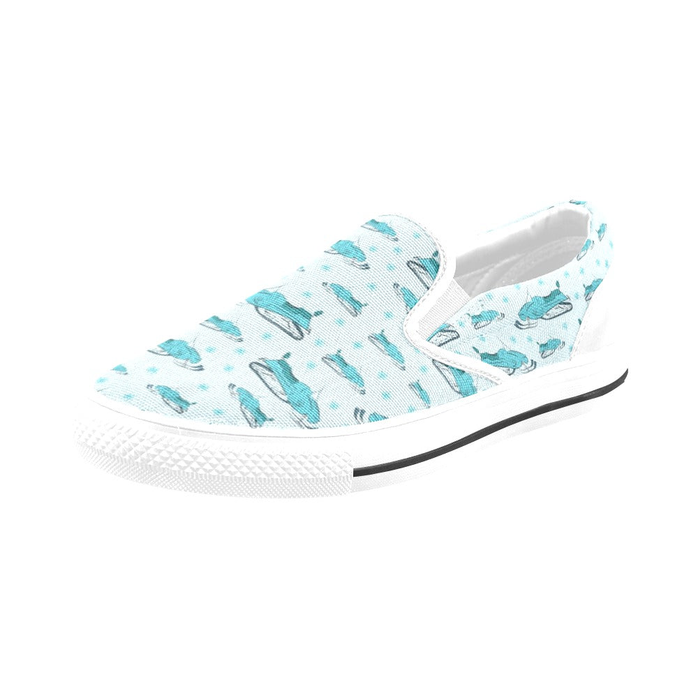 Snowmobile Print Design LKS301 White Slip Ons Canvas Women's Shoes