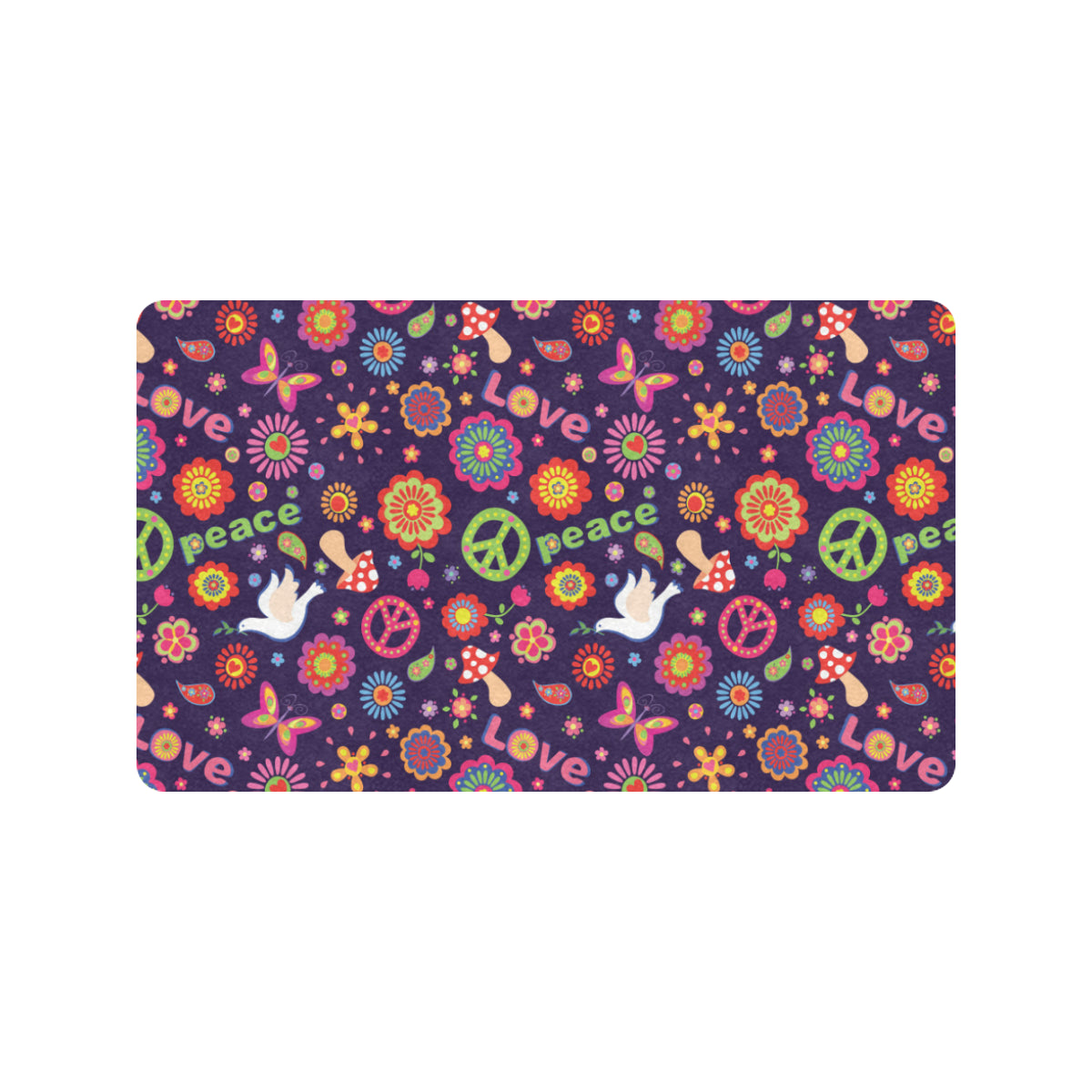 Flower Power Peace Design Print Rubber Doormat