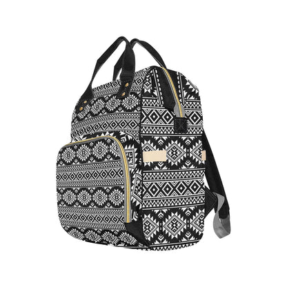 Aztec Black White Print Pattern Diaper Bag Backpack