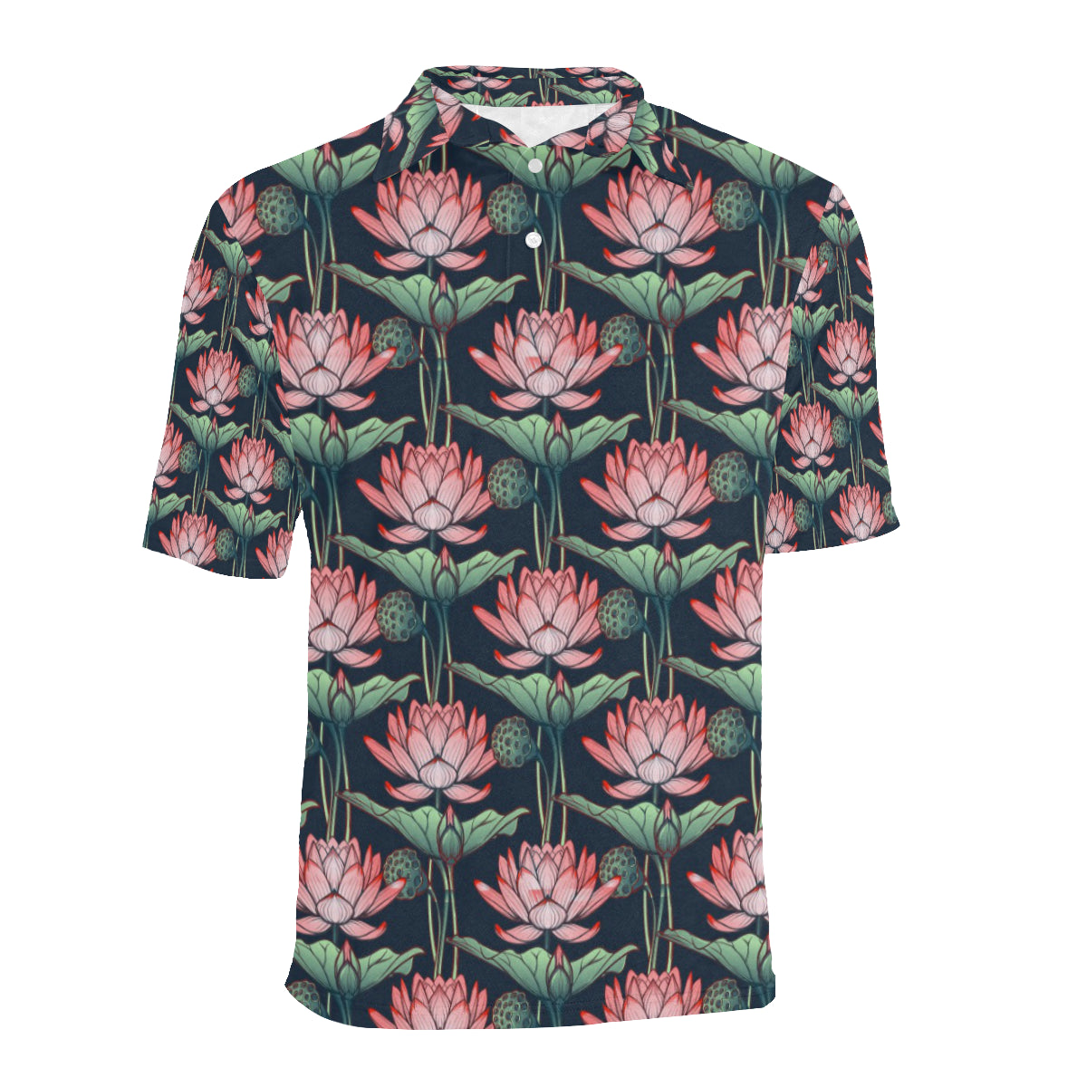 Water Lily Pattern Print Design WL03 Men Polo Shirt