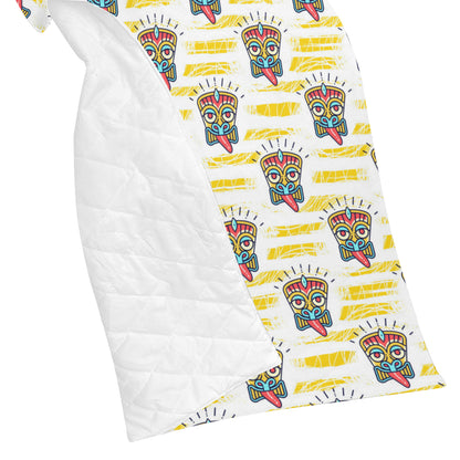 Tiki Smile Mask Print Pattern Premium Quilt