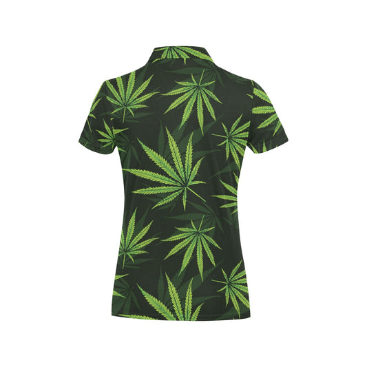 Pot Leaf Pattern Print Design A03 Women's Polo Shirt