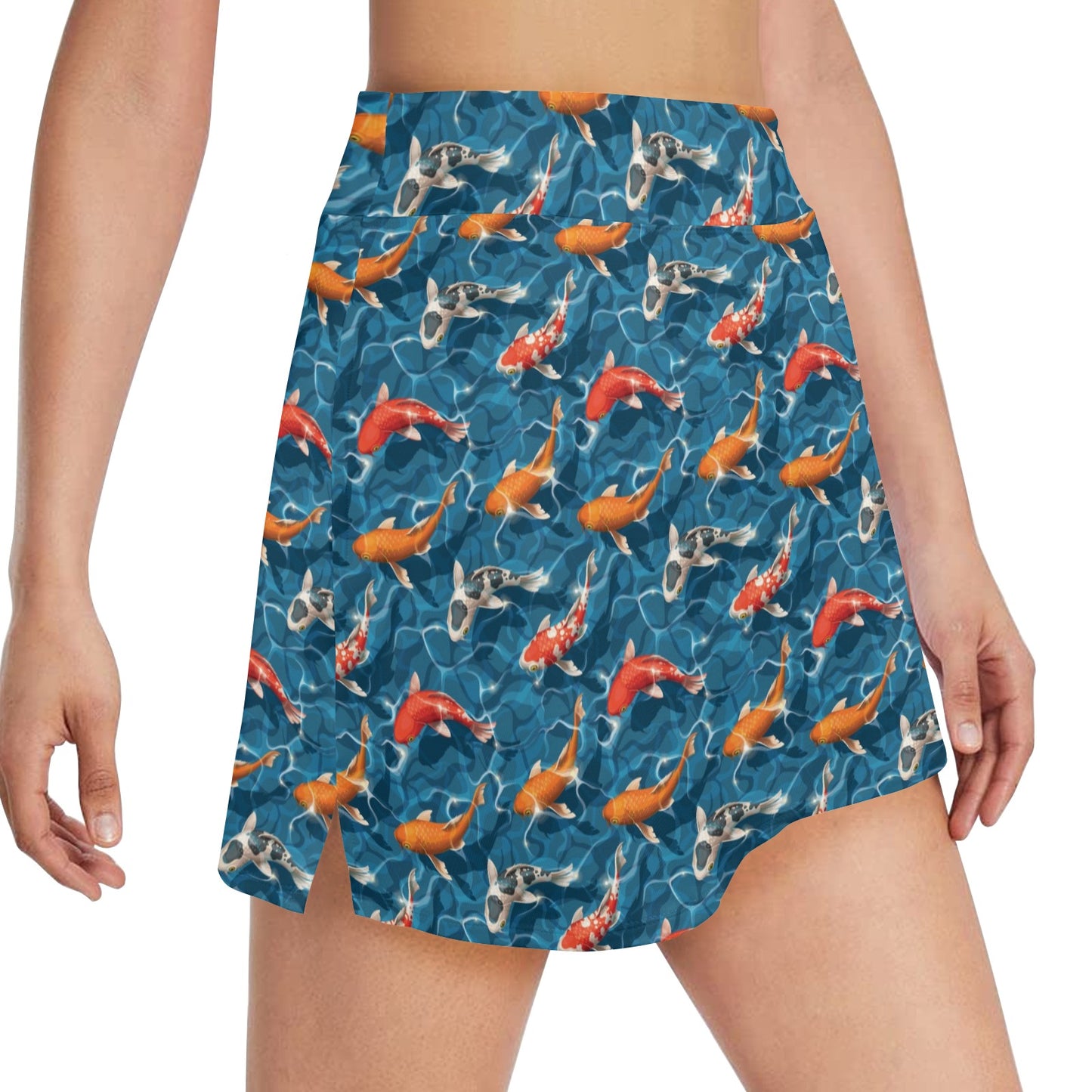 Koi Carp Water Design Themed Print 17" Golf & Pickleball Skort with Pockets
