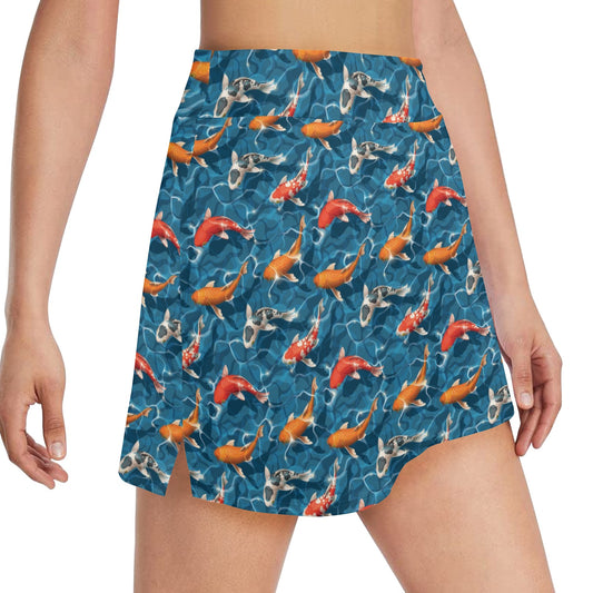 Koi Carp Water Design Themed Print 17" Golf & Pickleball Skort with Pockets