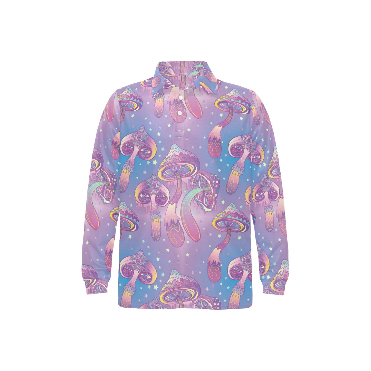 Psychedelic Mushroom Pattern Print Design A01 Long Sleeve Polo Shirt For Men's