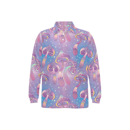 Psychedelic Mushroom Pattern Print Design A01 Long Sleeve Polo Shirt For Men's