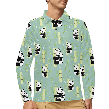Panda Pattern Print Design A03 Long Sleeve Polo Shirt For Men's