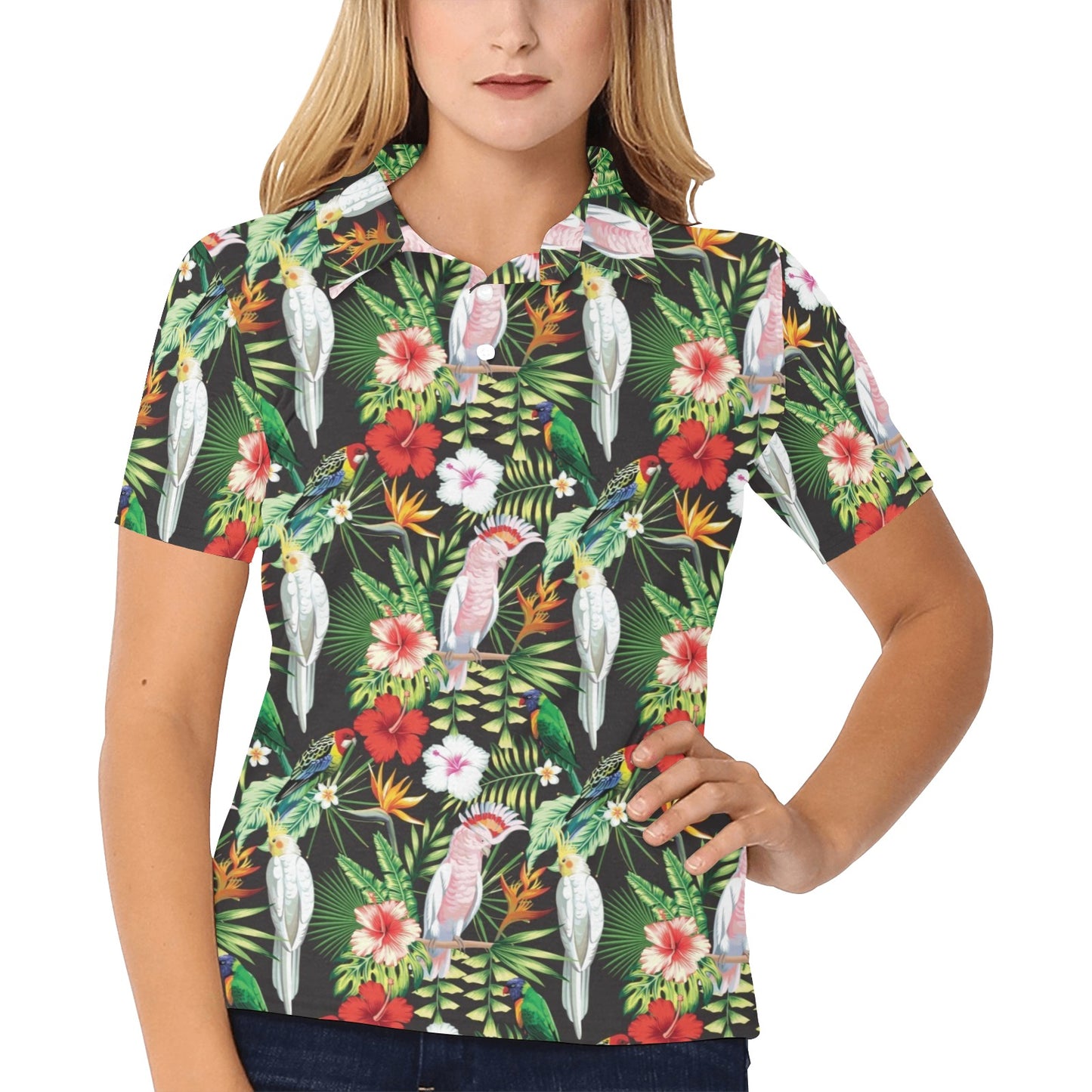 Tropical Flower Pattern Print Design TF03 Women's Polo Shirt