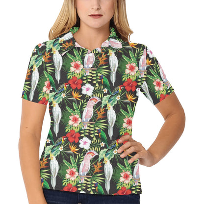 Tropical Flower Pattern Print Design TF03 Women's Polo Shirt