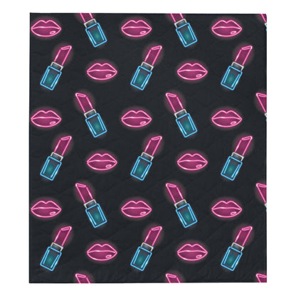 Lipstick Color Neon Pattern Print Design 03 Premium Quilt