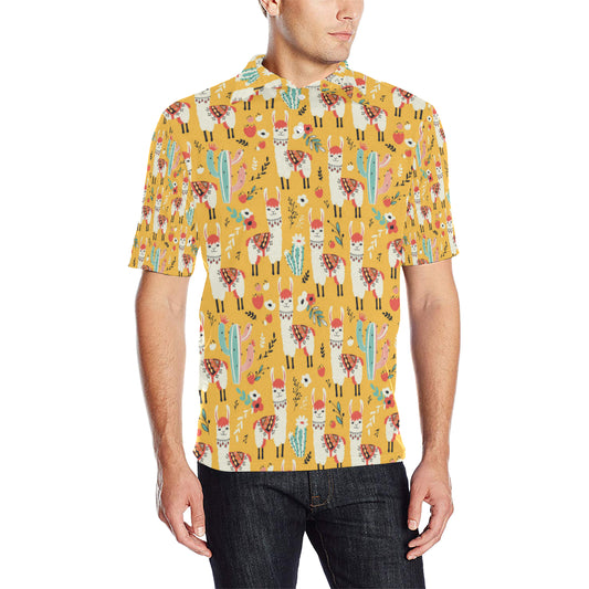 Llama Cute Themed Print Men Polo Shirt