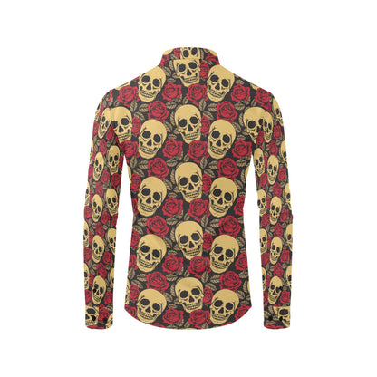 Skull And Roses Print Design LKS302 Men's Long Sleeve Dress Shirt