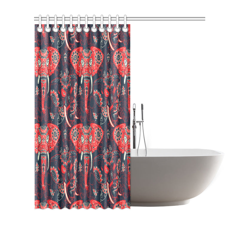 Red Indian Elephant Pattern Shower Curtain