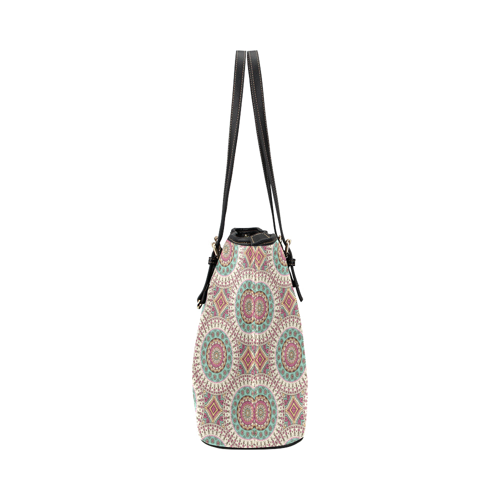 Bohemian Round Style Print Leather Tote Bag