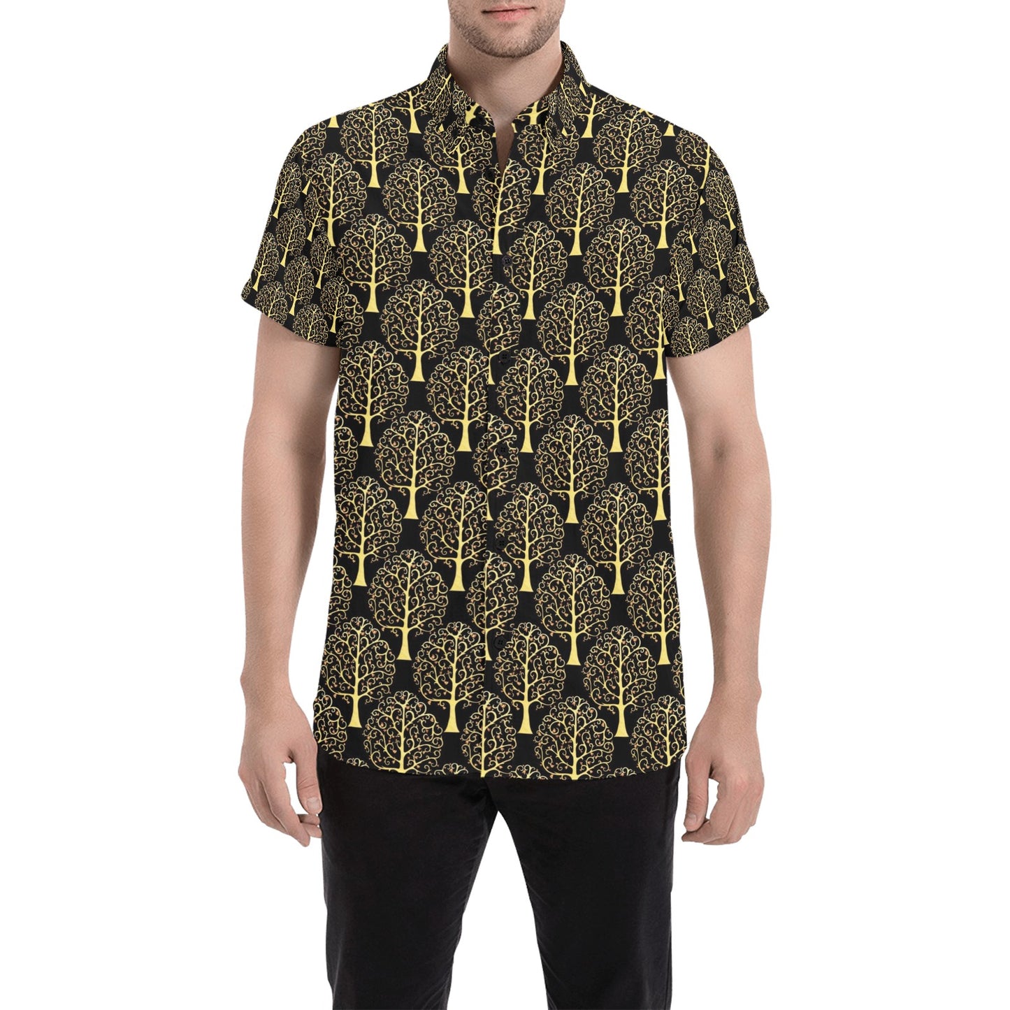 Tree Of Life Print Design LKS302 Men Short Sleeve Button Up Shirt