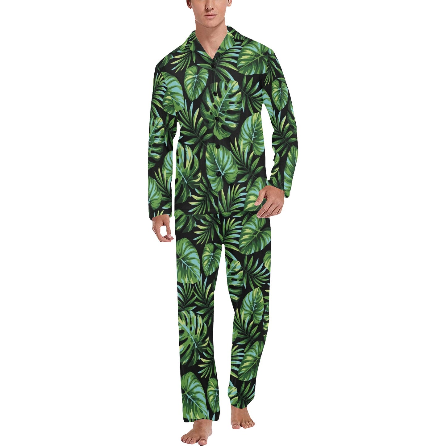 Palm Leaves Pattern Print Design PL013 Men's Long Pajama Set
