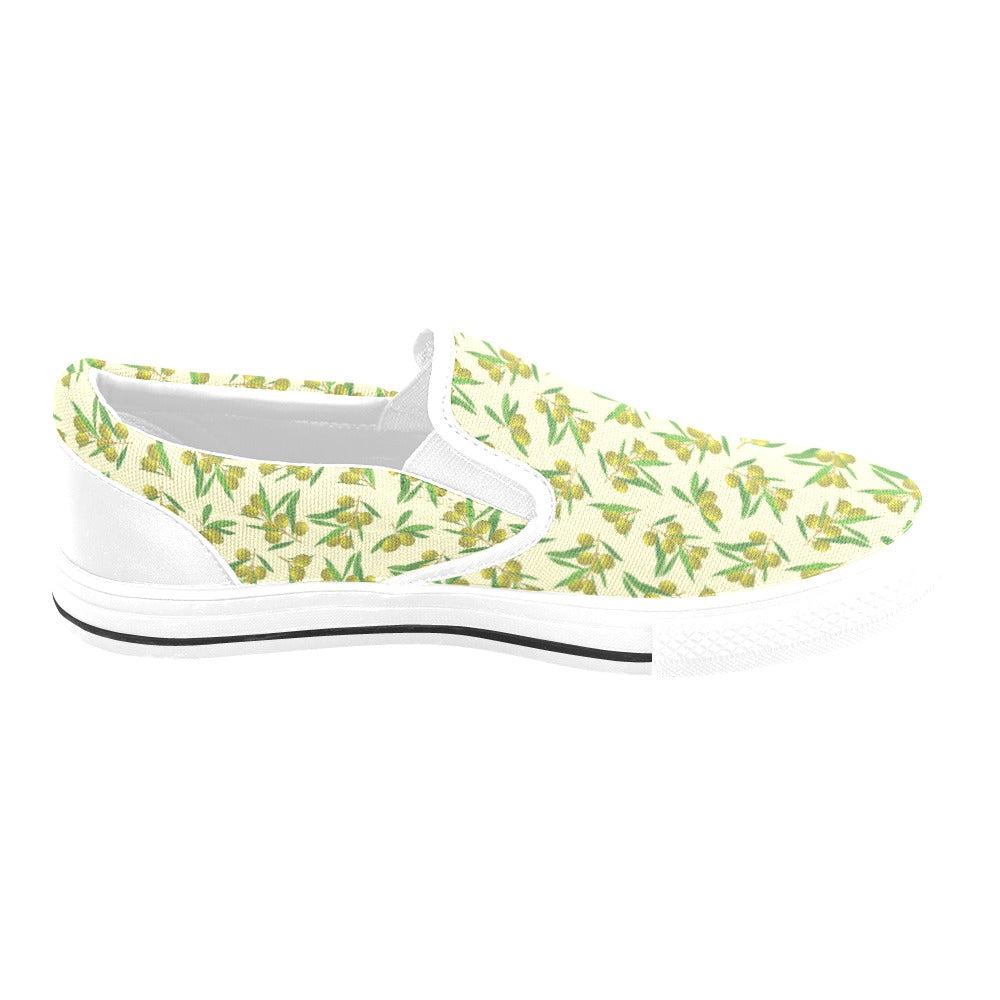 Olive Print Design LKS302 White Slip Ons Canvas Women's Shoes