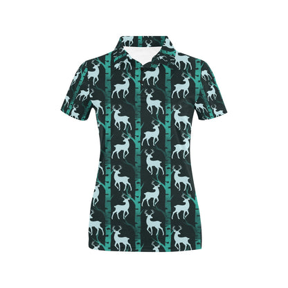 Deer Jungle Print Pattern Women's Polo Shirt