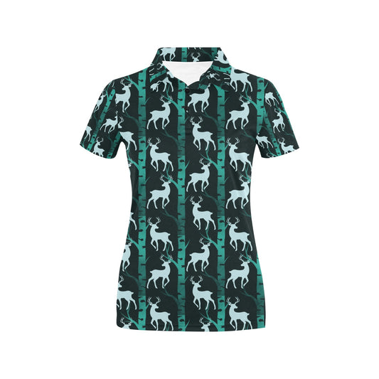 Deer Jungle Print Pattern Women's Polo Shirt