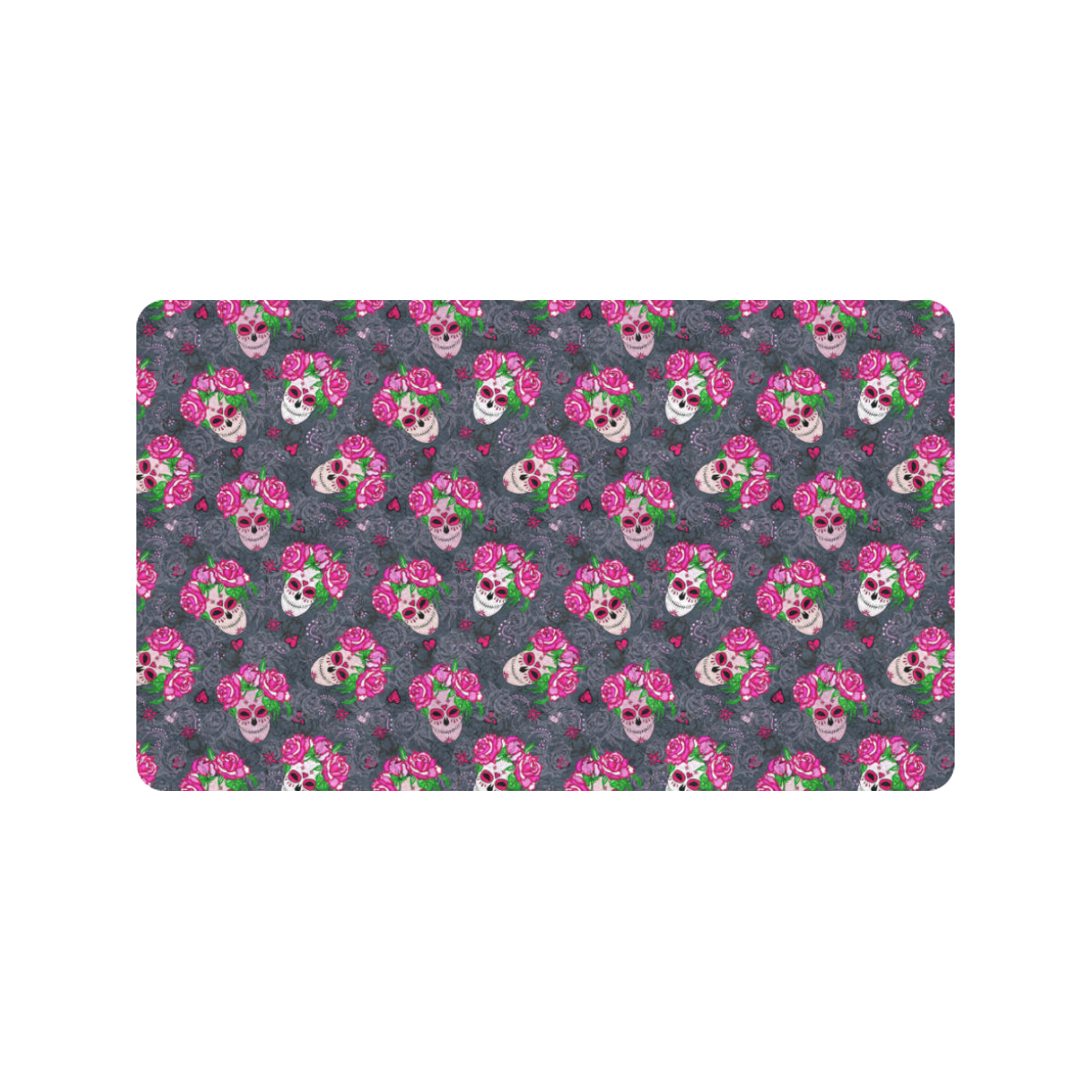 Sugar Skull Pink Rose Themed Print Rubber Doormat