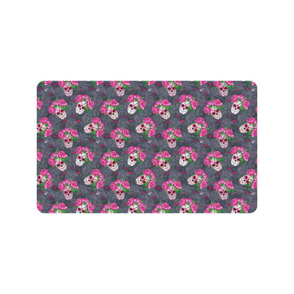 Sugar Skull Pink Rose Themed Print Rubber Doormat