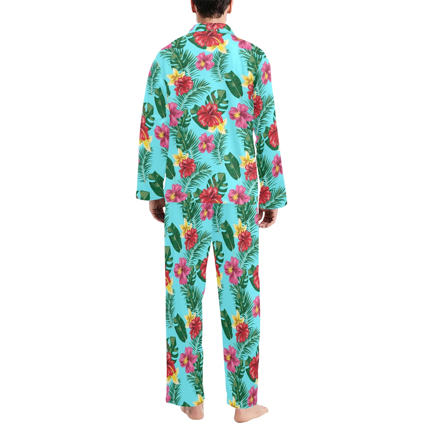 Hibiscus Hawaiian Flower Men's Long Pajama Set