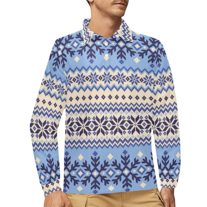Nordic Pattern Print Design A03 Long Sleeve Polo Shirt For Men's