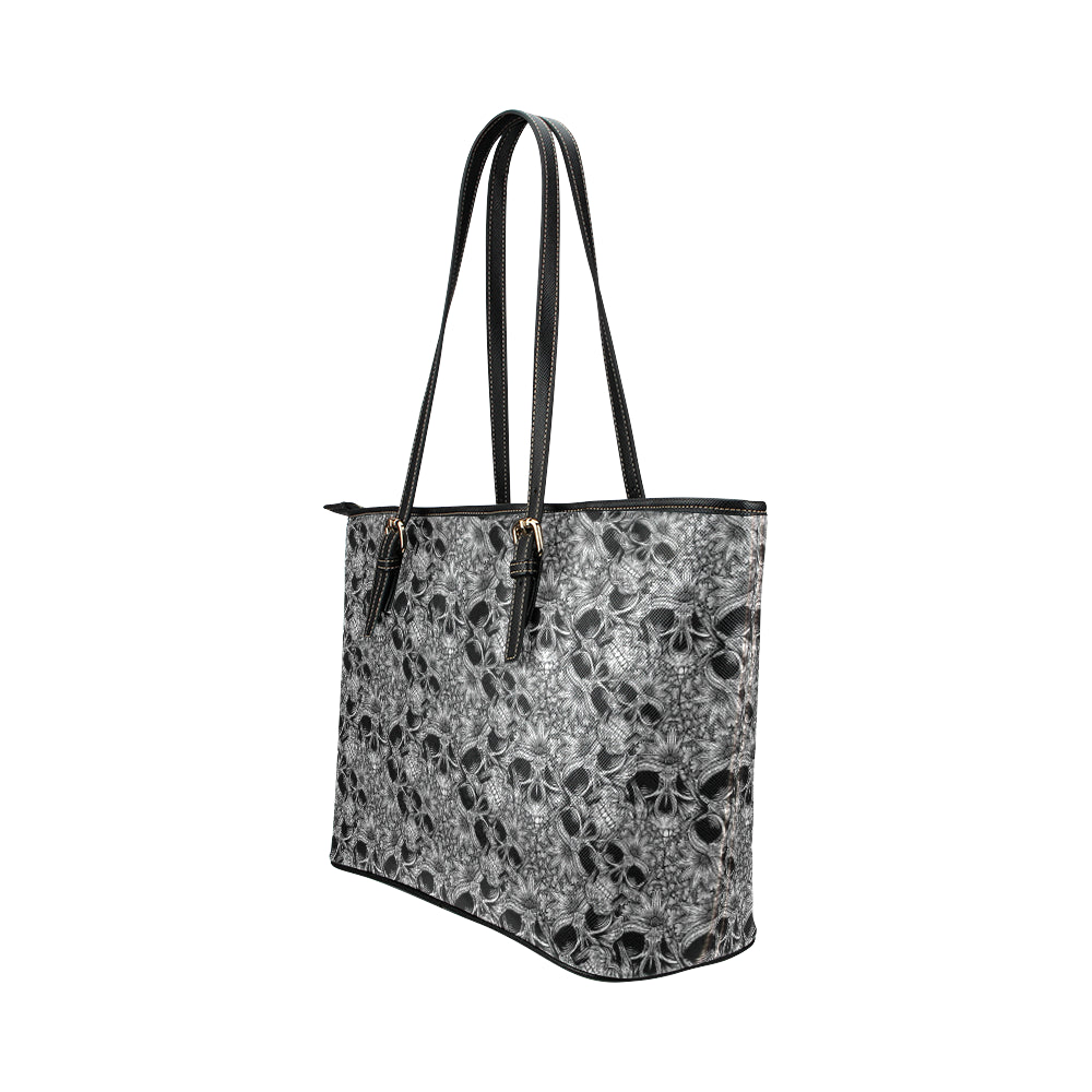 Skull Tattoo Design Print Leather Tote Bag