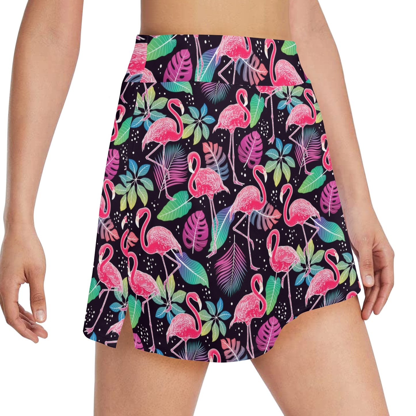 Flamingo Tropical leaves Neon Print 17" Golf & Pickleball Skort with Pockets