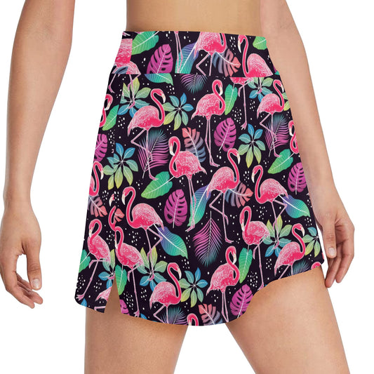 Flamingo Tropical leaves Neon Print 17" Golf & Pickleball Skort with Pockets