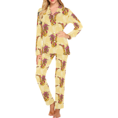 Saxophone Pattern Print Design 04 Women's Long Pajama Set