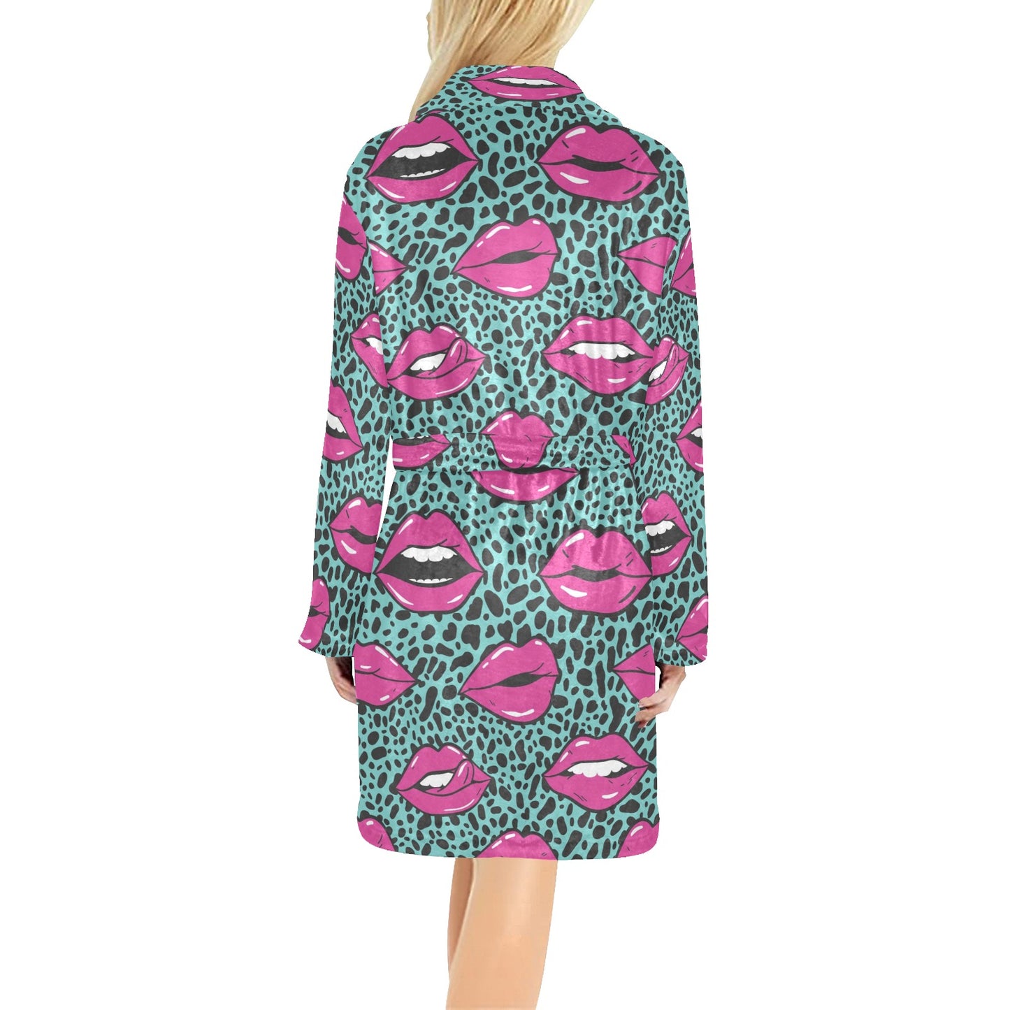 Lip Pattern Print Design 04 Women's Fleece Robe