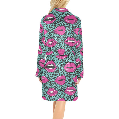 Lip Pattern Print Design 04 Women's Fleece Robe