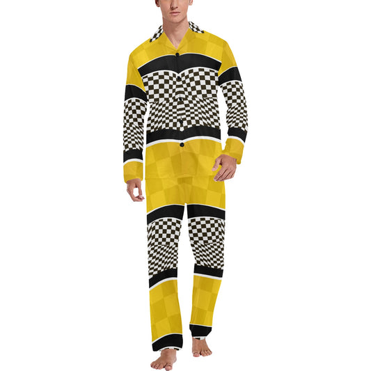Checkered Pattern Print Design 02 Men's Long Pajama Set