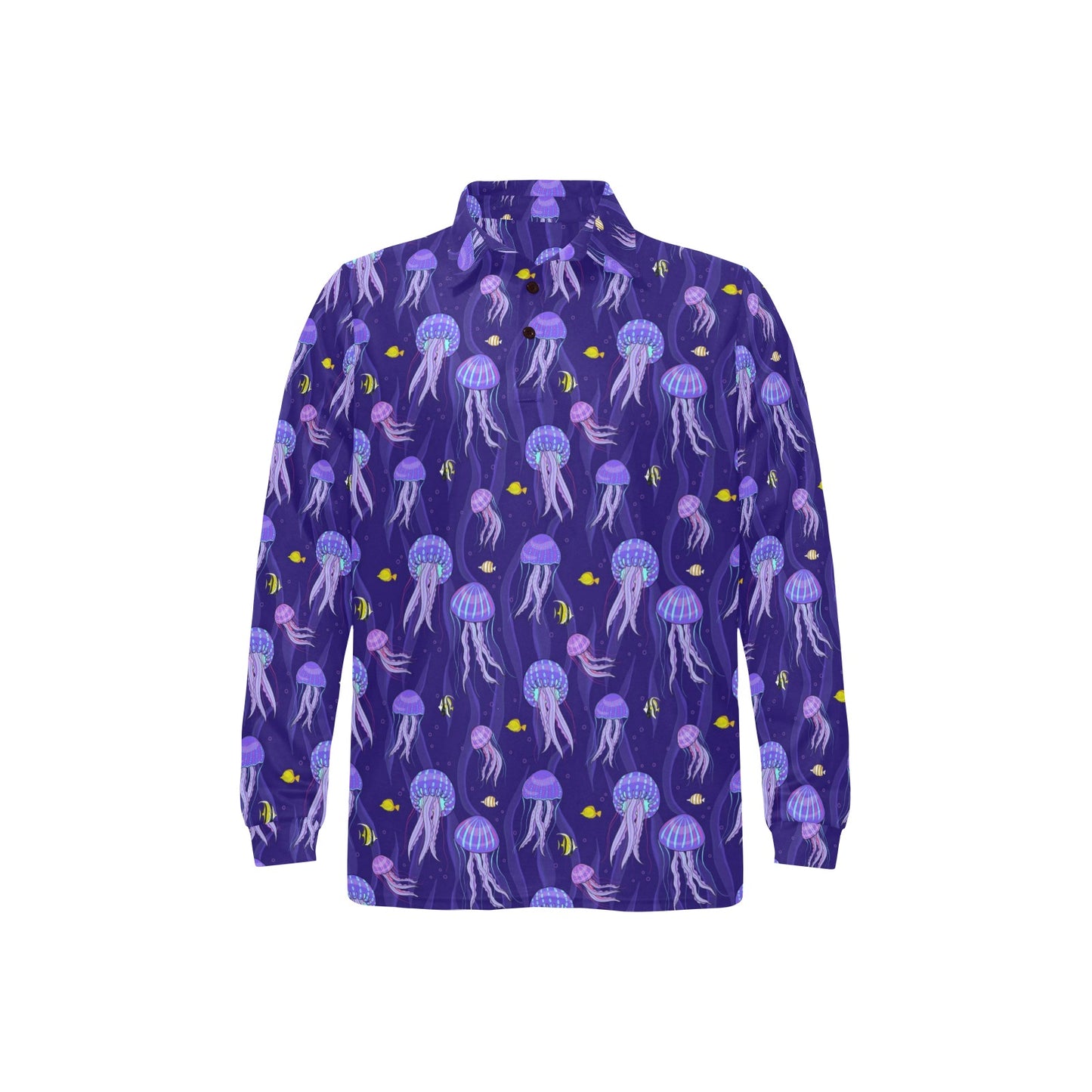 Jellyfish Style Print Long Sleeve Polo Shirt For Men's