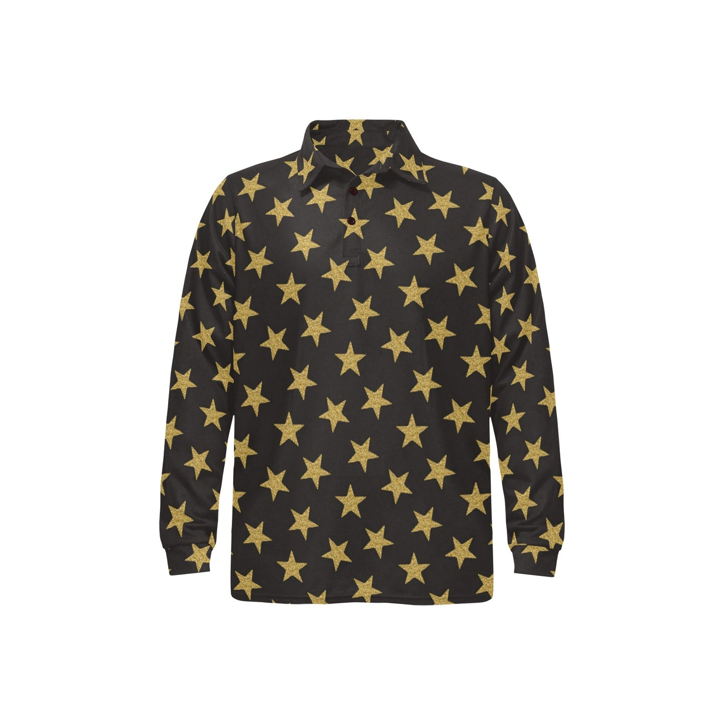 Star Gold Print Design LKS302 Long Sleeve Polo Shirt For Men's