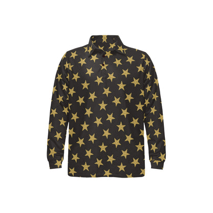 Star Gold Print Design LKS302 Long Sleeve Polo Shirt For Men's