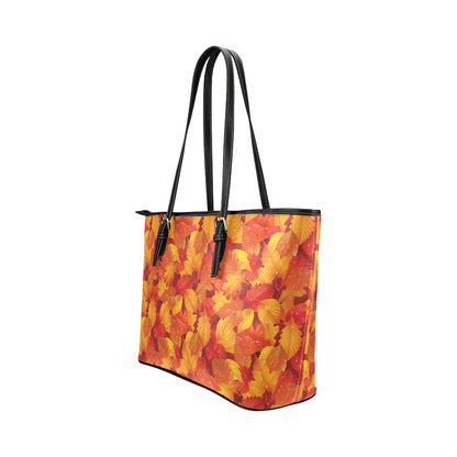 Elm Leave Autum Print Pattern Leather Tote Bag