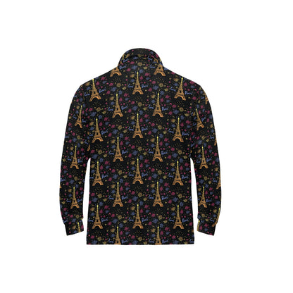 Eiffel Tower Love Paris Print Long Sleeve Polo Shirt For Men's