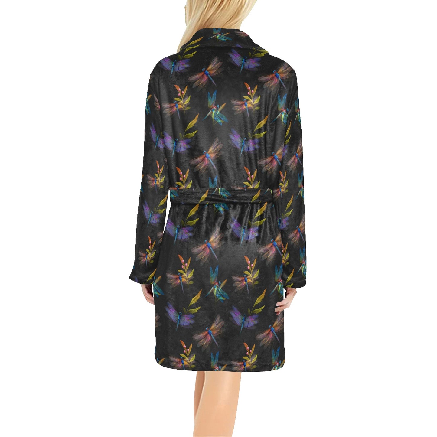Dragonfly Colorful Realistic Print Women's Fleece Robe