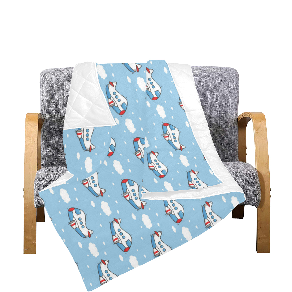 Airplane Cartoon Pattern Print Design 07 Premium Quilt