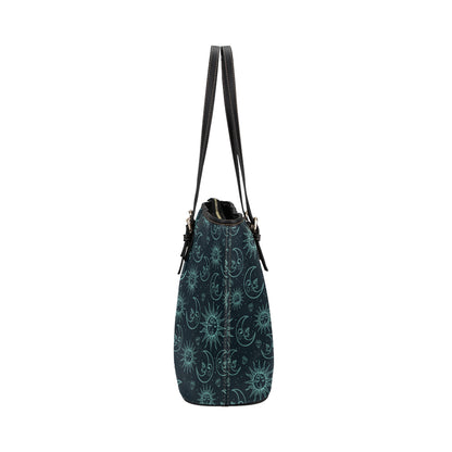 Sun Moon Magic Design Themed Print Leather Tote Bag