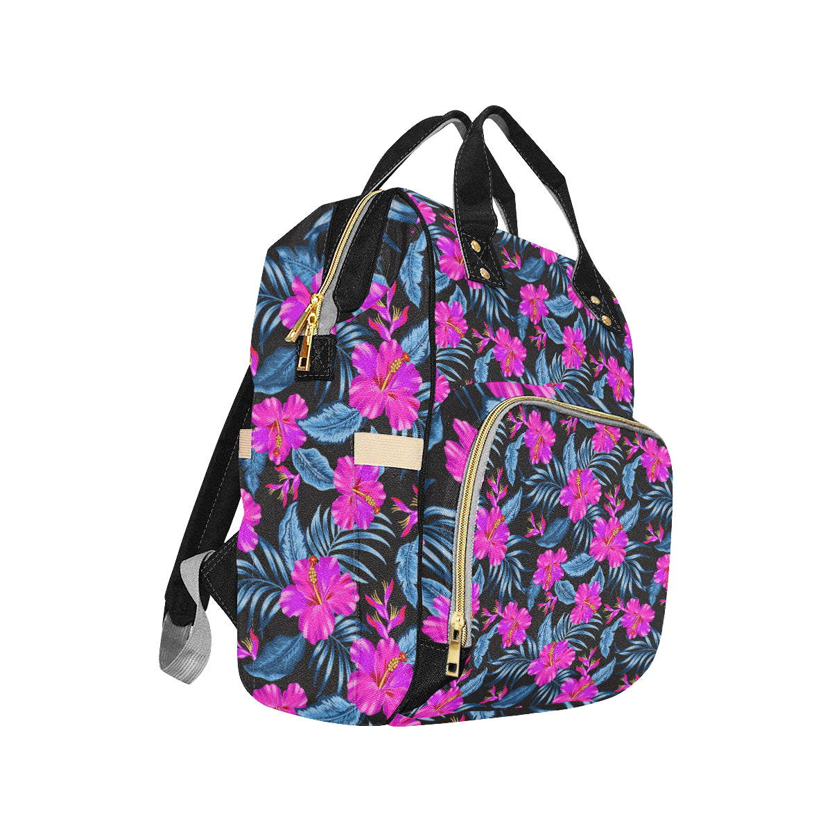 Neon Pink Hibiscus Pattern Print Design HB015 Diaper Bag Backpack