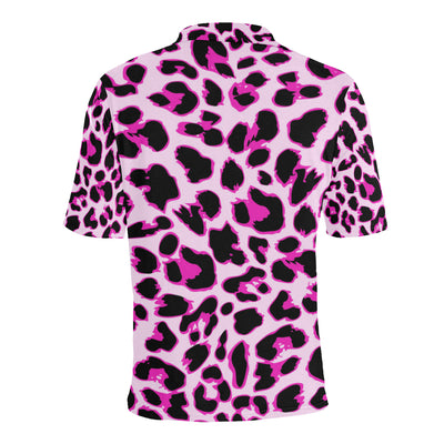 Pink Leopard Print Men Polo Shirt