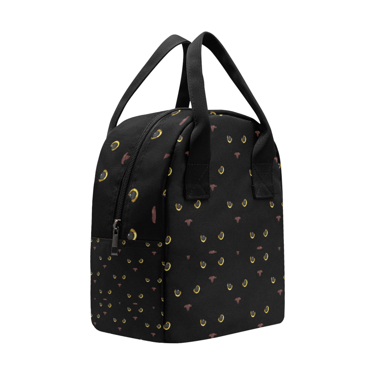 Black Cat Face Print Pattern Insulated Lunch Bag