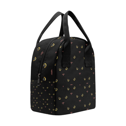 Black Cat Face Print Pattern Insulated Lunch Bag