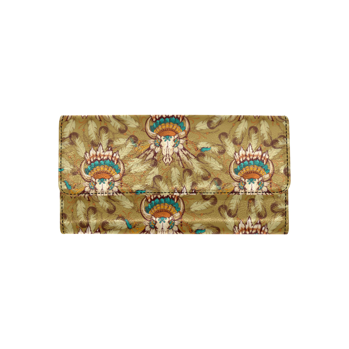 Native Indian Buffalo head Women's Trifold Wallet