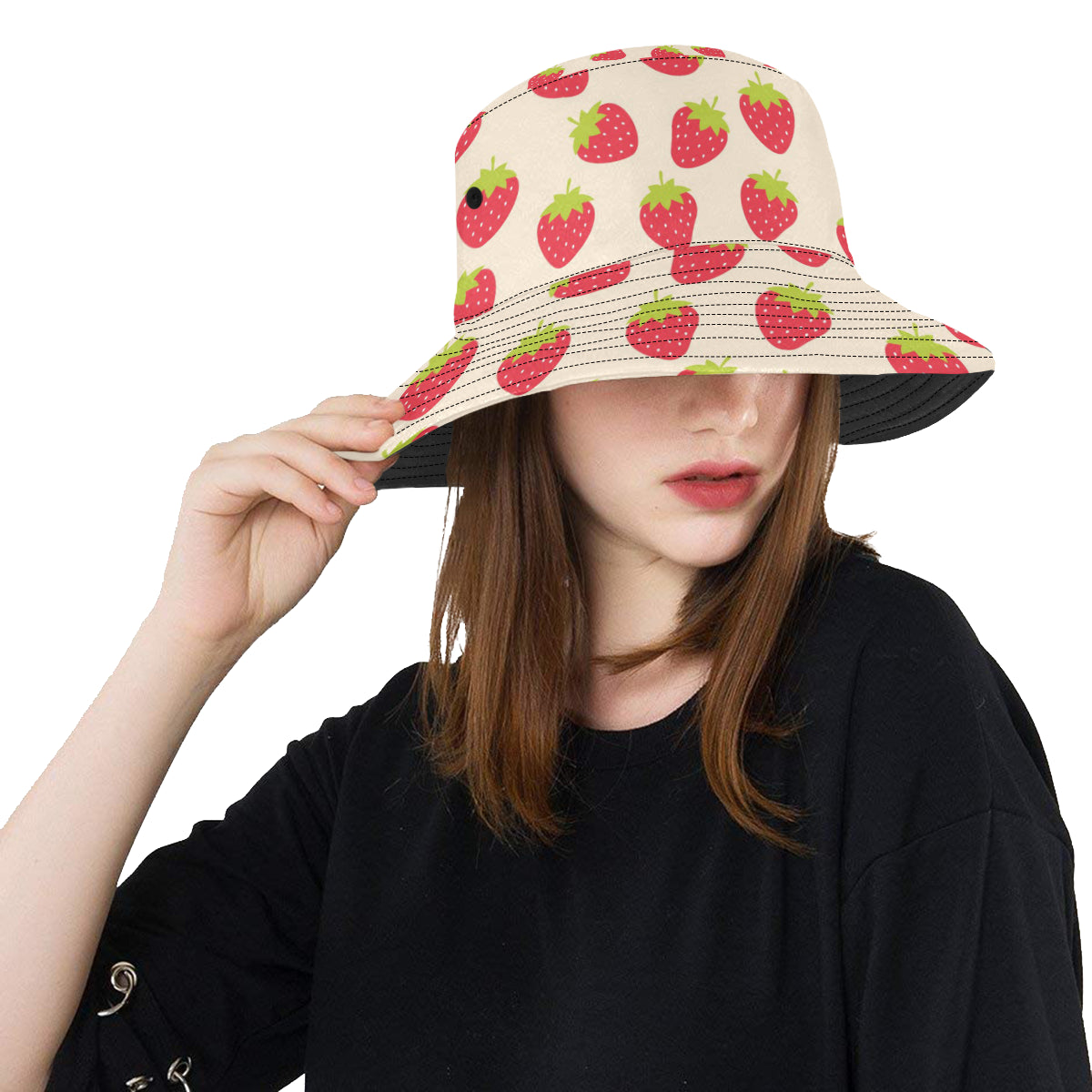 Strawberry Pattern Print Design SB02 Unisex Bucket Hat