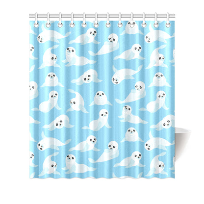 Sea Lion Cute Pattern Print Design 03 Shower Curtain