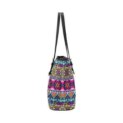 Indian Navajo Color Themed Design Print Leather Tote Bag